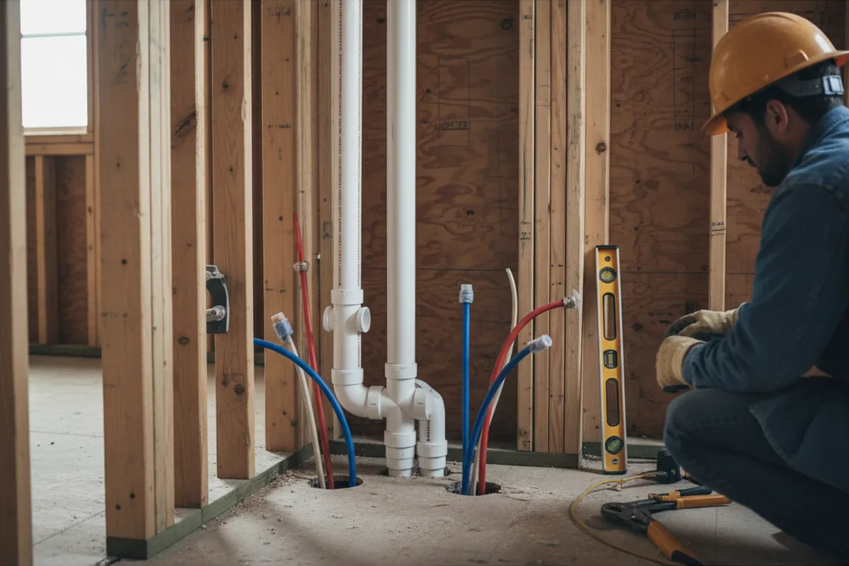 Drain and supply rough-in during Sump Pump Repair in Santa Fe